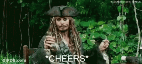 Jack Sparrow From Pirates Of The Caribbean Is Sitting In A Chair Holding A Drink And Smoking A Pipe . GIF