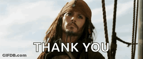 Jack Sparrow From Pirates Of The Caribbean Is Standing On A Boat And Saying Thank You GIF