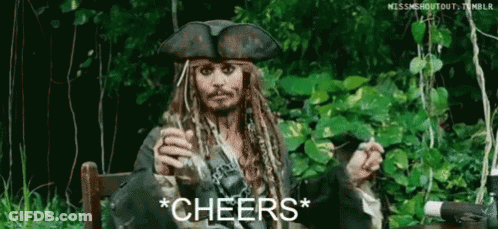 Jack Sparrow Sitting In Chair Holding Drink And Smoking Pipe GIF