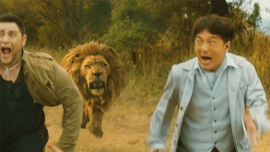 Jackie Chan Chased By Lion GIF