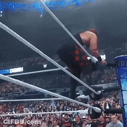 Jacob Fatu Attacking From On Top Of Ring GIF