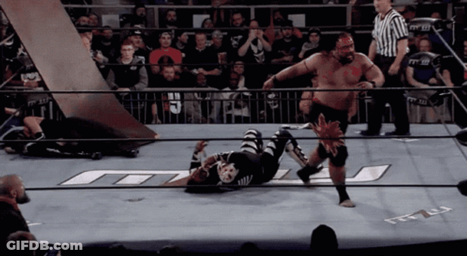 Jacob Fatu Body Slamming Opponent From Ring Ropes GIF