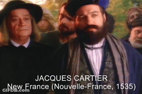 Jacques Cartier New France ( Nouvelle-France , 1535 ) Is Written On A Black Background GIF