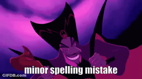Jafar From The Movie Aladdin Is Holding A Knife And Smiling With The Words Minor Spelling Mistake Written Below Him . GIF