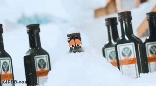 Jagermeister Bottle In Snow With Other Bottles GIF