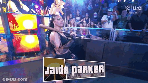 Jaida Parker Holding Bat In Front Of Crowd GIF