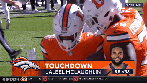 Jaleel McLaughlin #38 Broncos Celebrating Touchdown GIF