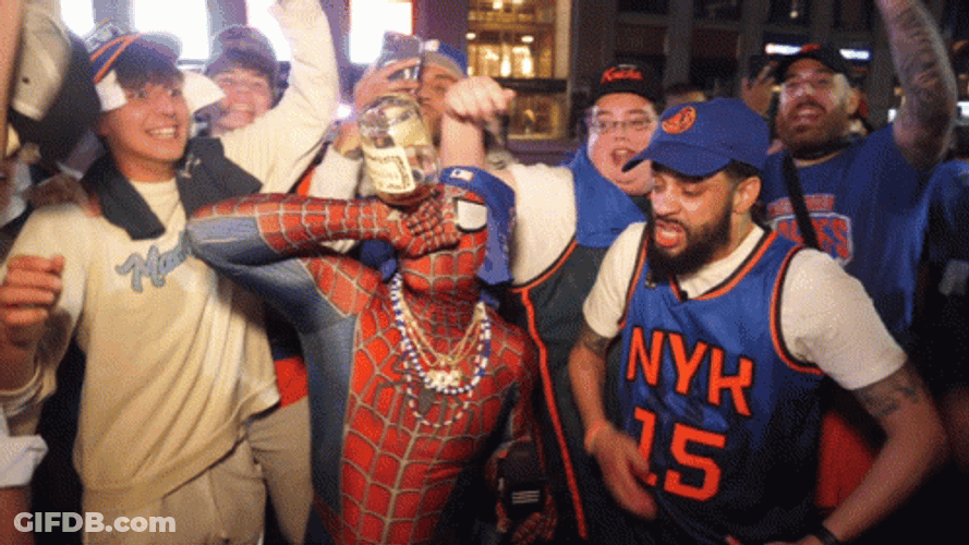Jalen Brunson Spiderman Cosplayer Drinks Alcohol GIF