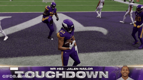 Jalen Nailor #83 Vikings Running With Ball GIF