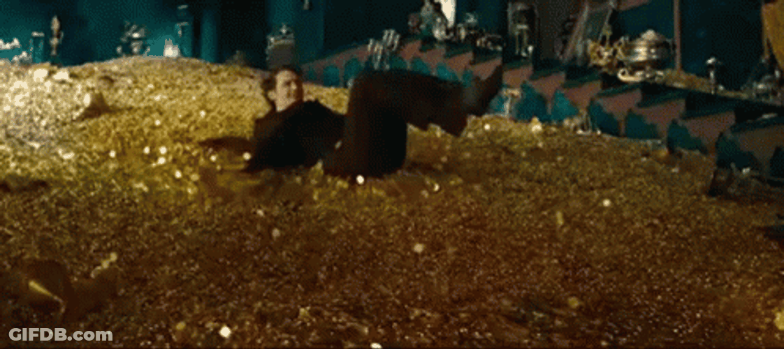 James Franco Sliding Through Gold Coins GIF