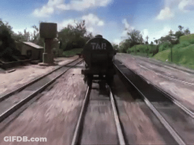 James The Red Engine Train Crash Tar GIF