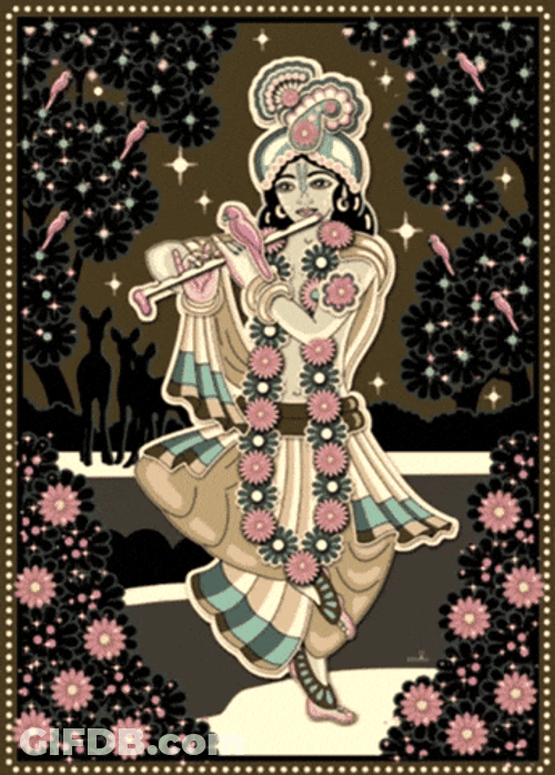 Janmashtami Shimmering Krishna Playing Flute GIF