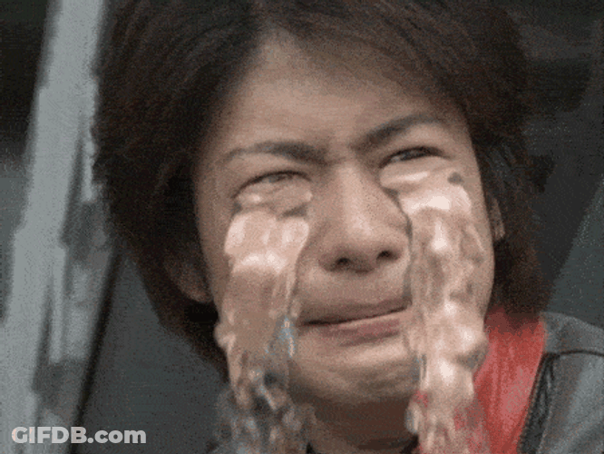 Japanese Man Trying Not To Cry But Waterfall Tears GIF