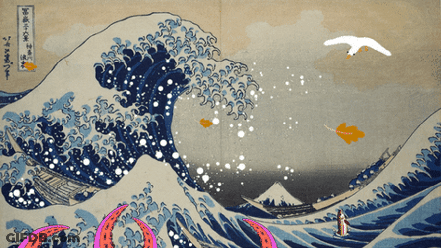 Japanese Wave Showing Animals GIF