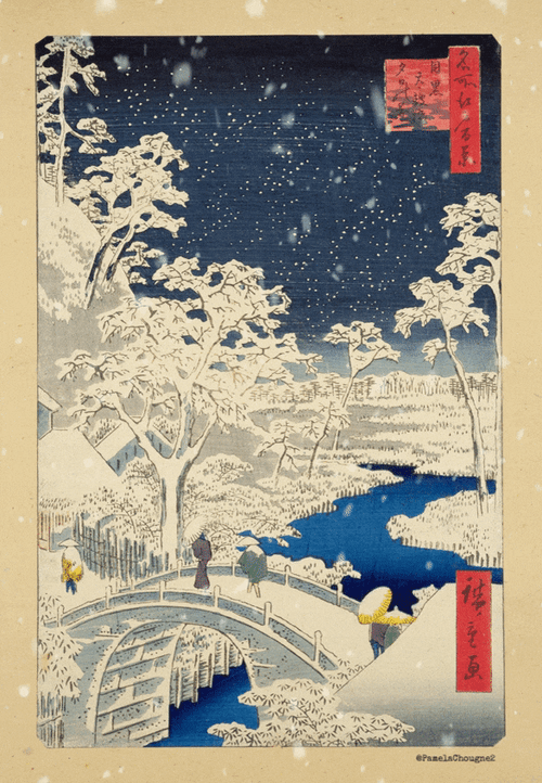 Japanese Wave Snowing In Painting GIF