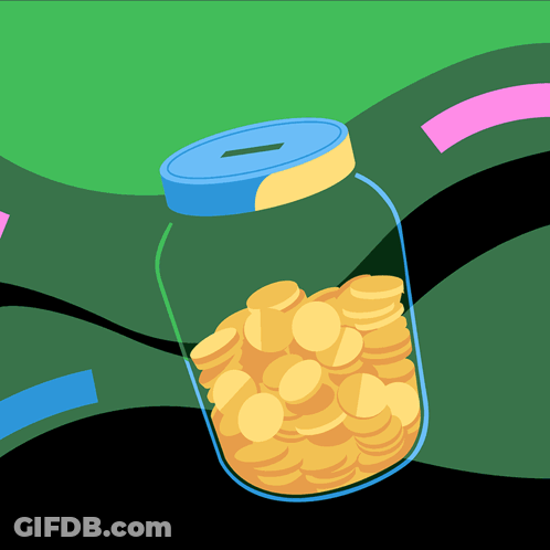 Jar Filled With Coins And Blue Lid GIF