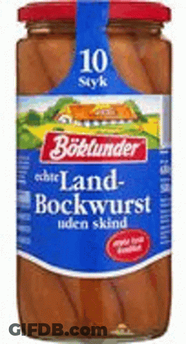 Jar Of Bockwurst With Blue Label GIF