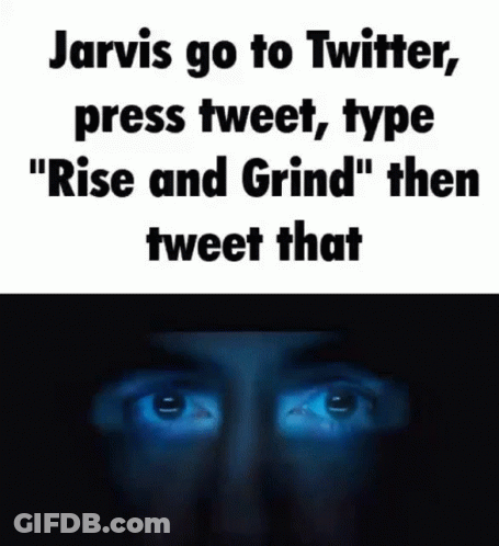 Jarvis Go To Twitter , Press Tweet Type " Rise And Grind " Then Tweet That GIF