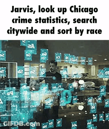 Jarvis Is Looking Up Chicago Crime Statistics And Searching Citywide And Sort By Race GIF