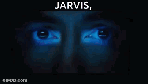 Jarvis Is Written On A Blue Background With A Man 'S Face GIF