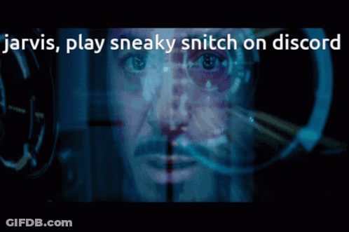 Jarvis Play Sneaky Snitch On Discord Is Written On A Screen GIF