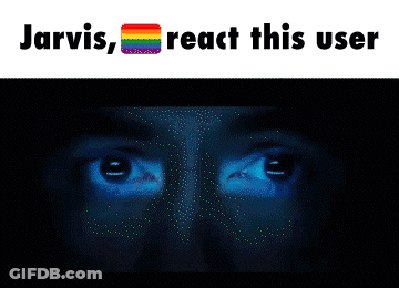 Jarvis Reacts To A Picture Of A Man With A Rainbow Flag On His Face GIF