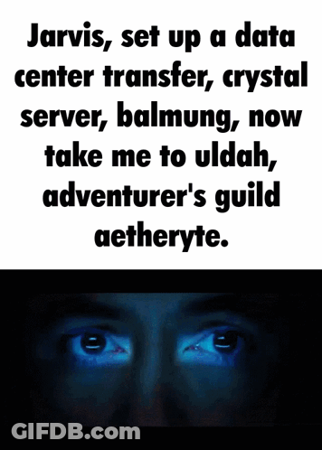 Jarvis Set Up A Data Center Transfer Crystal Server Balmung Now Take Me To Uldah Adventurer 'S Guild Aetheryte GIF