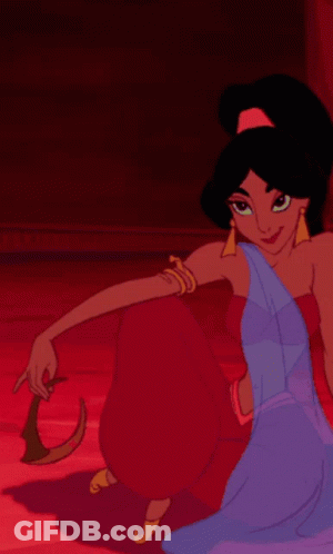 Jasmine From Disney 'S Aladdin Is Wearing A Red Dress And A Blue Dress GIF