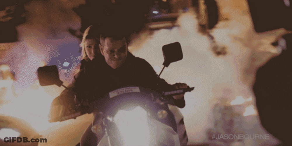 Jason Bourne Riding Motorcycle With Nicky Parsons GIF