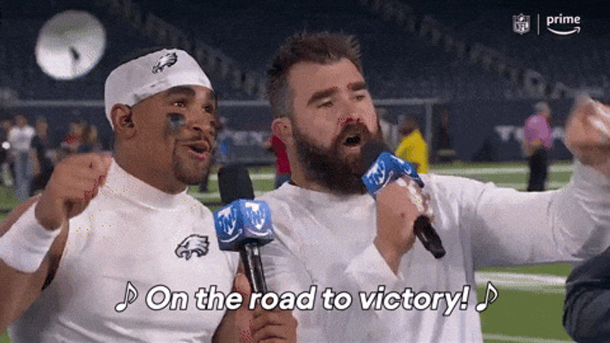 Jason Kelce Singing With Jalen Hurts GIF