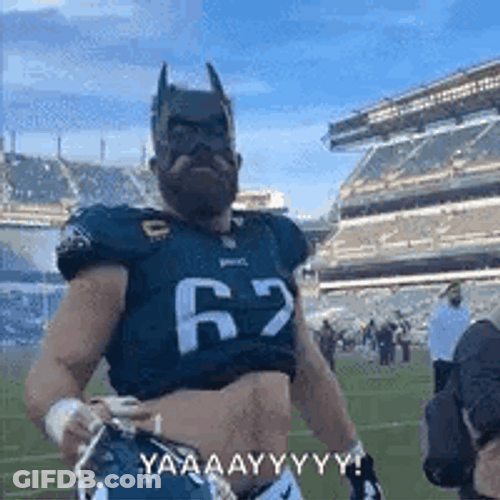 Jason Kelce Wearing Batman Face Mask GIF
