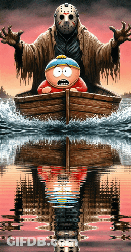 Jason Voorhees And Cartman In A Boat GIF