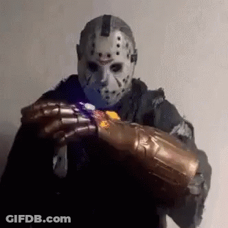 Jason Voorhees Holding Infinity Gauntlet And Cheese GIF