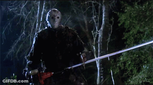 Jason Voorhees Holding Long Pole With Disc GIF