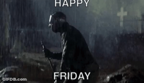 Jason Voorhees Holding Spear In Cemetery Says Happy Friday GIF