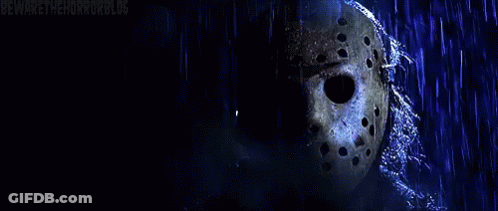 Jason Voorhees In Hockey Mask In Rain GIF