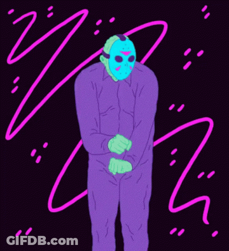 Jason Voorhees In Purple Outfit And Blue Mask GIF