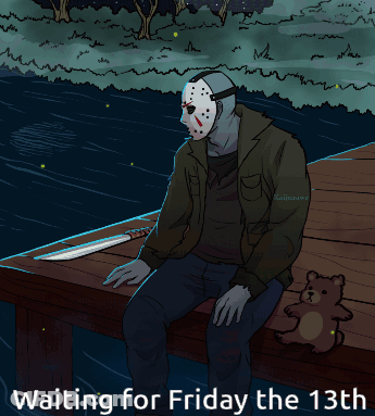 Jason Voorhees Sitting On Dock With Teddy Bear GIF