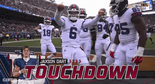 Jaxson Dart Celebrating Touchdown With Football Players GIF