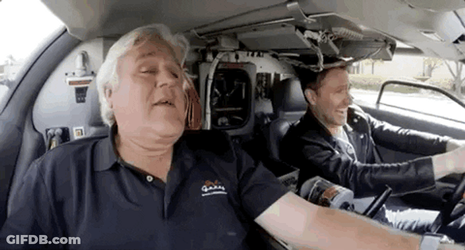 Jay Leno And Chris Hardwick Riding  DeLorean GIF