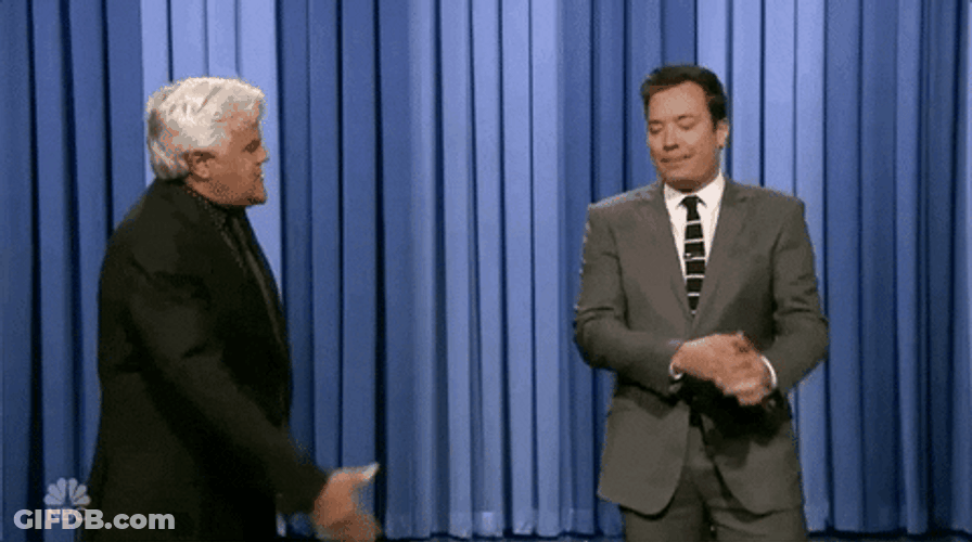 Jay Leno Shake Hands With Jimmy Fallon GIF