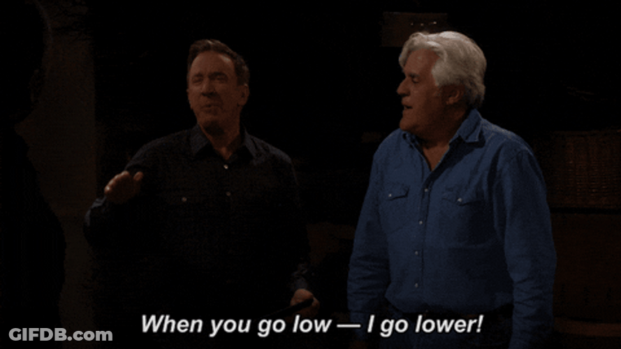 Jay Leno With Tim Allen I Go Lower GIF
