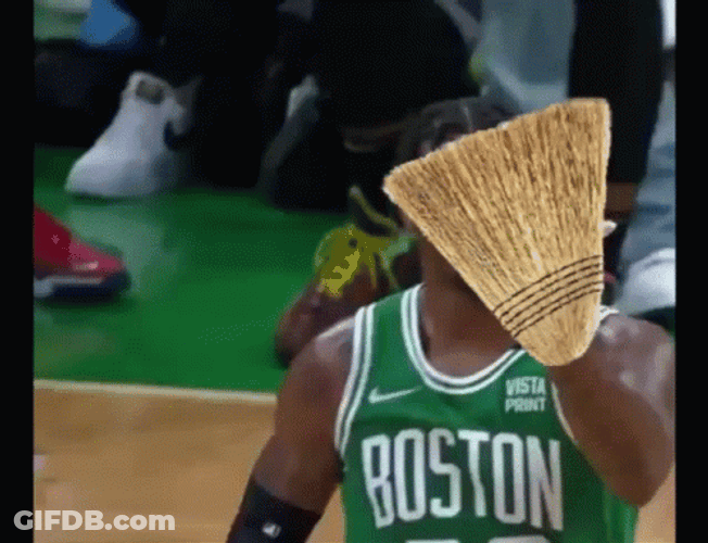 Jayson Tatum And Marcus Smart Holding A Sweep GIF
