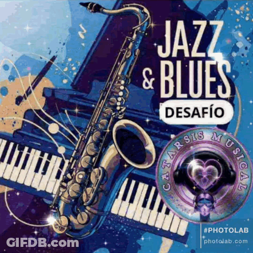 Jazz And Blues Desafio Poster With Saxophone And Piano GIF
