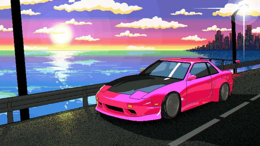 Jdm Pink Animated Car During Sunset GIF