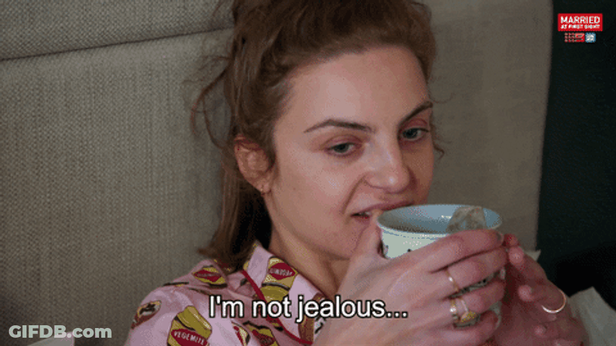 Jealous Girl Drinking Coffee GIF