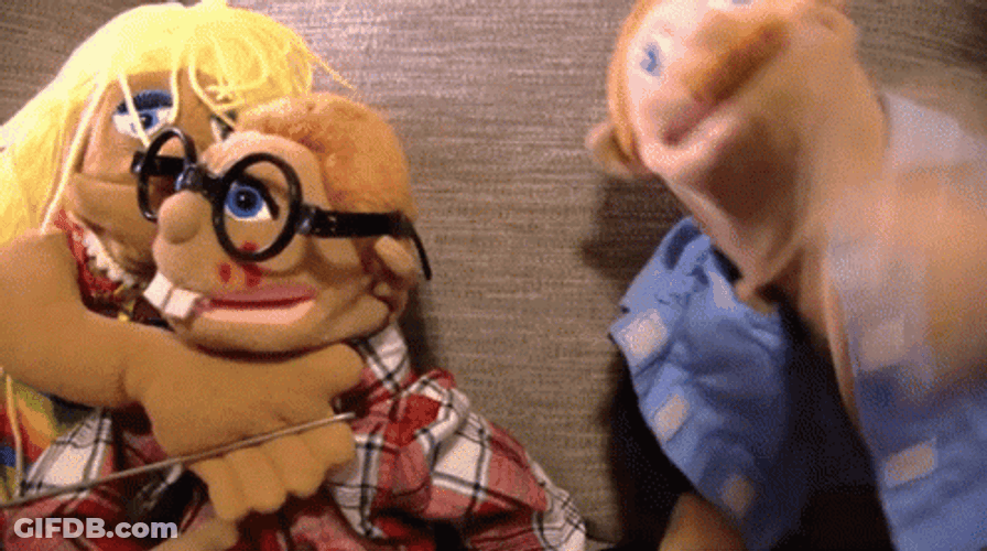 Jealous Hand Puppets Beat Up Action GIF
