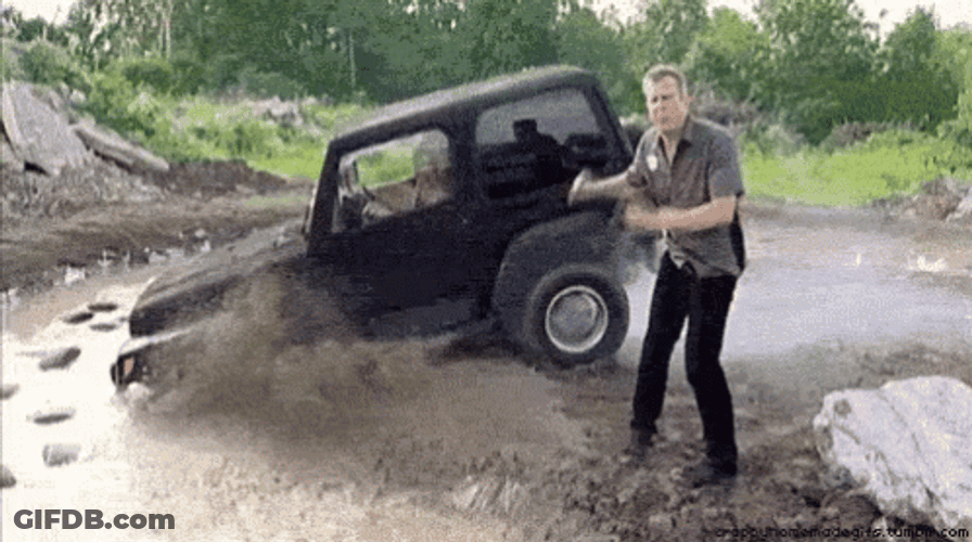 Jeep Stucked On River GIF
