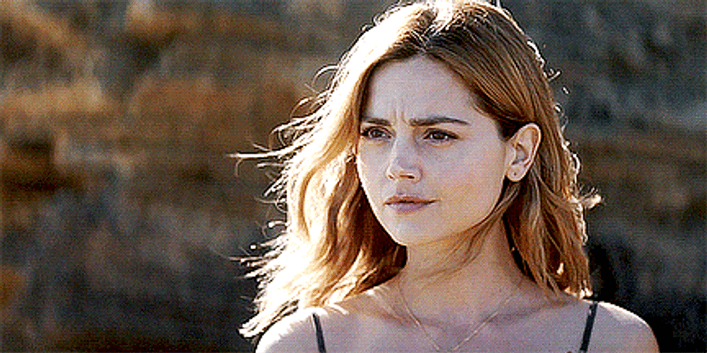 Jenna Coleman Flying Hair Look GIF