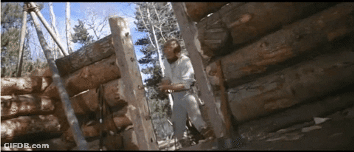 Jeremiah Johnson Tired Building Cabin Woods GIF